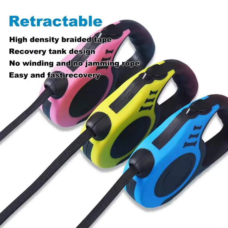 Automatisch einziehbare Hundeleine, 3 m/5 m, aus Nylon, für kleine und mittelgroße Hunde, Katzen und Welpen, ideal für Ausflüge, Spaziergänge und Wanderungen im Freien. – Detail 2
