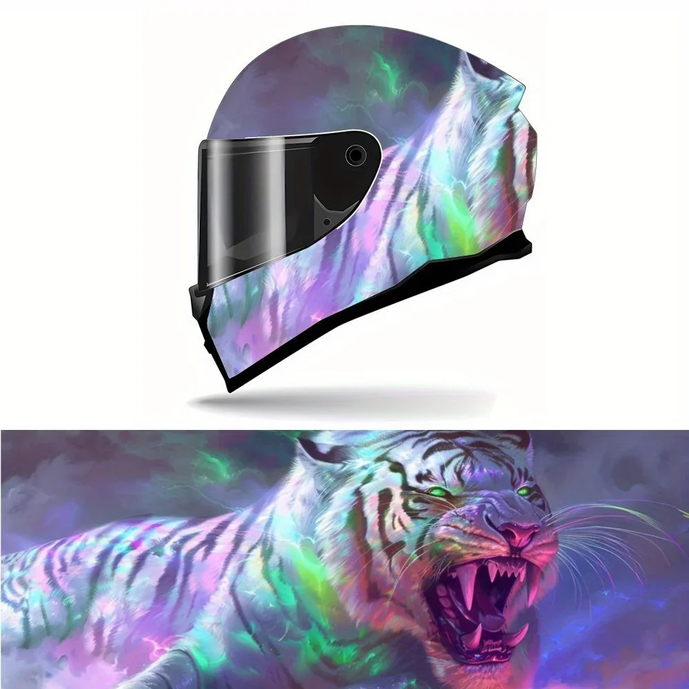 

Vivid Rainbow White Tiger Motorcycle Helmet Vinyl Wraps Decal, Self-adhesive Waterproof Helmet Decoration, DIY Graffiti Film, Un