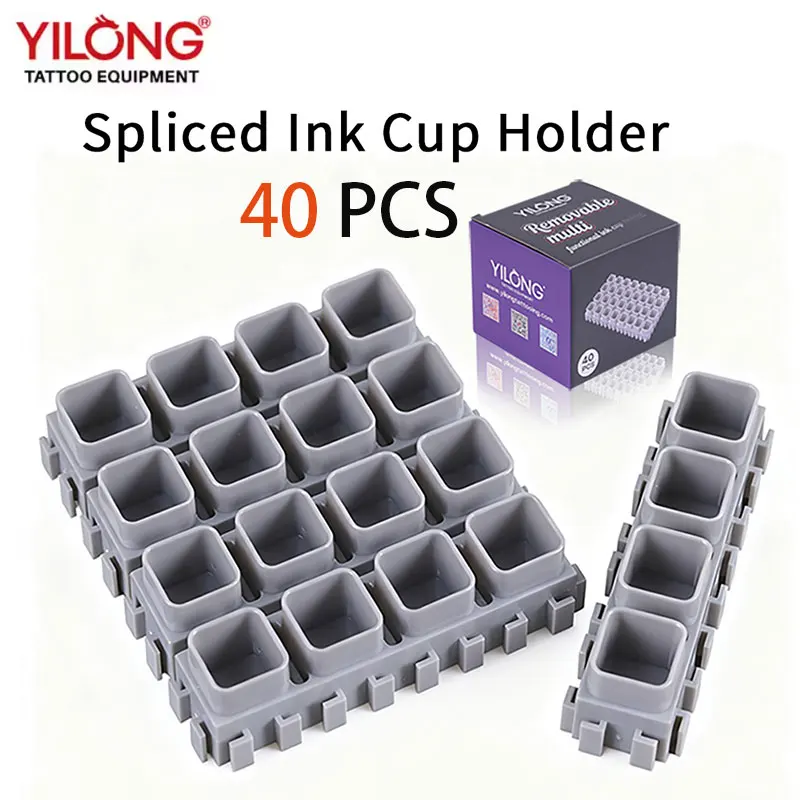 

YILONG 40 PCS Reusable ABS Plastic Ink Cups Tattoo Artist Desktop Storage Combinations Rack Tattoo Accessories