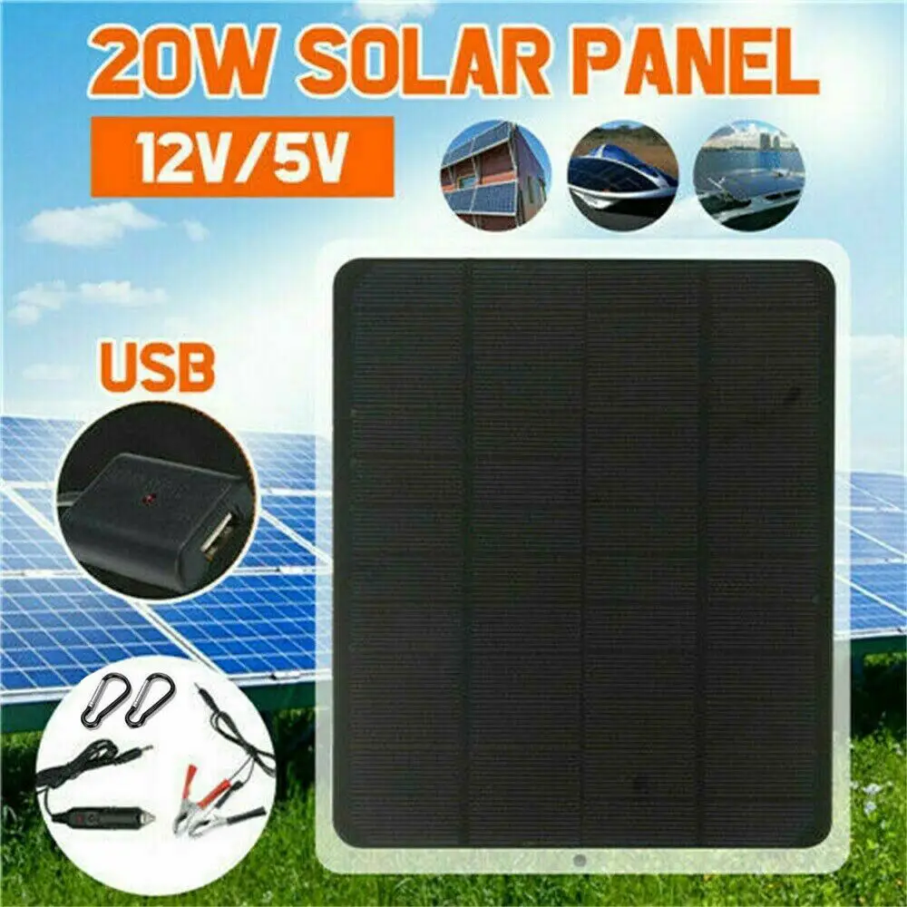 20W Watt Solar Panel Kit Trickle Charger 12V Battery Charger for RV Boat Car  Controller Waterproof Solar Cells for Outdoor Camp