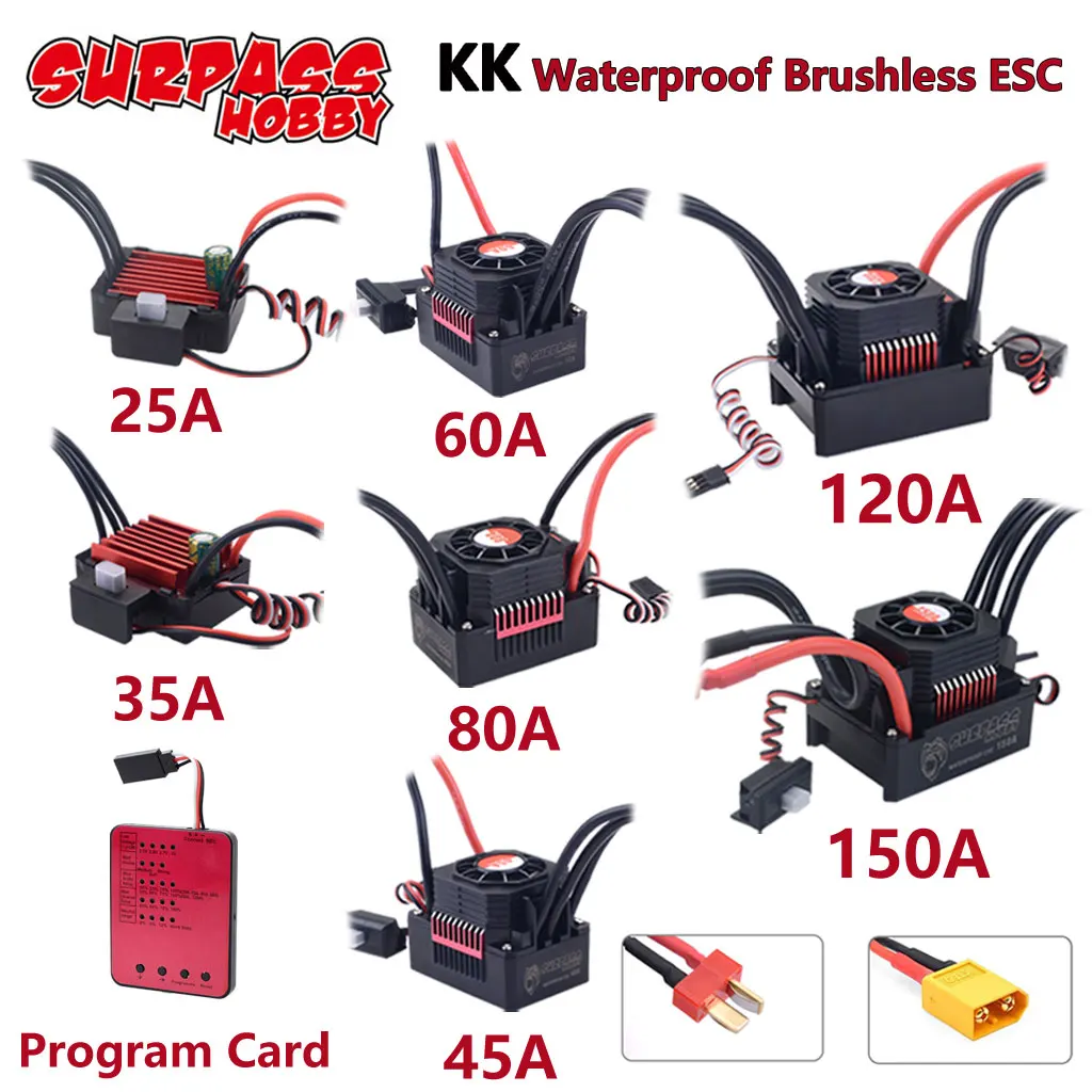 

SURPASSHOBBY KK Водонепроницаемые ESC 150A 120A 80A 60A 45A 35A 25A Бесщеточные контроллеры скорости для 1/8 1/10 1/12 1/14 1/16 1/20 RC Car