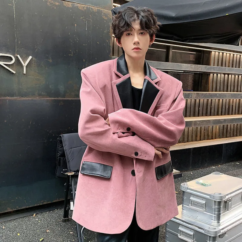 WVGA Spring Autumn New Men's Tide Patchwork Trendy Turn-Down Collar JacketS Niche Chic Casual Long Sleeved Blazer Ins Y2K W20532