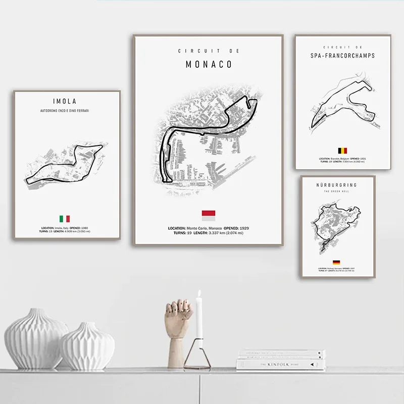 F1 Track Circuit Posters Imola Monaco Formula 1 GP Canvas Painting Nordic Motorsport Wall Art Aesthetic Race Picture Room Decor