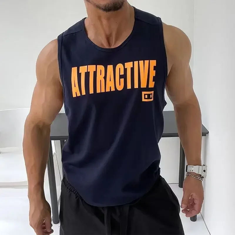 LIBIELIY Fashion O-Neck Printed Letter Tank Top T-Shirts Men's Clothing 2024 Summer New Loose All-match Tops Casual Sleeveless T