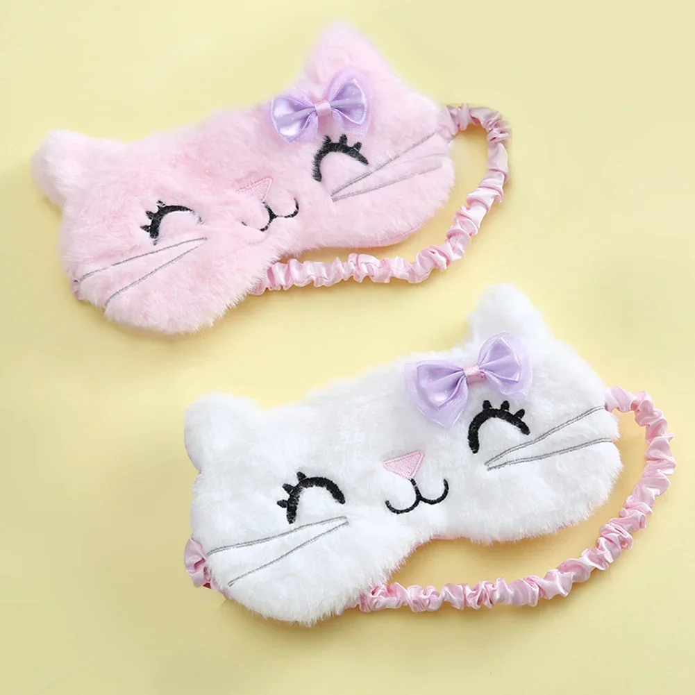 Cute Cat Soft Sleeping Eye Cover Mask Animal Plush Fabric Blindfold Relax Girls Lady For Home Traveling Eye Care