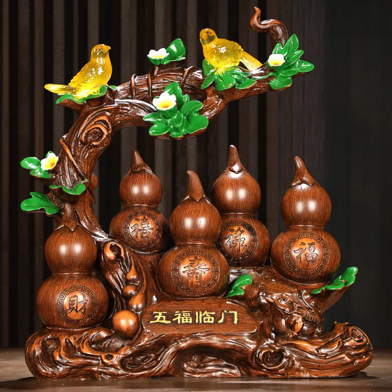 Chinese Fengshui Wufu Lingmen Zhaocai Zhenzhai Gourd Decoration Living Room Xuan Guan Wine Rack Decoration Opening Gifts