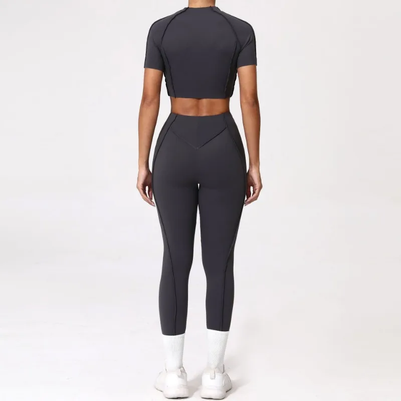 Спортивный костюм для йоги и фитнеса, топ с короткими рукавами, облегающие брюки с высокой талией, поднимающие бедра, спортивные комплекты для отдыха и фитнеса для женщин