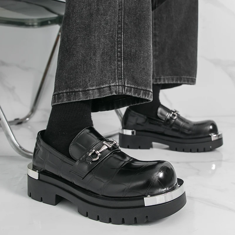 

Модная мужская модельная повседневная обувь в стиле ретро, туфли-лифты на толстой подошве, оксфорды с металлическим носком для деловой повседневной обуви