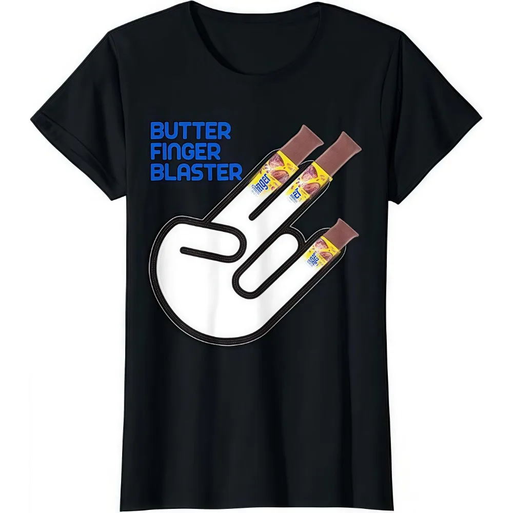 

Butter Finger Blaster with Rock Hand Graphic Tees for Unisex Snack Humor Pattern Tops Short Sleeve Casual Print Cotton T Shirts