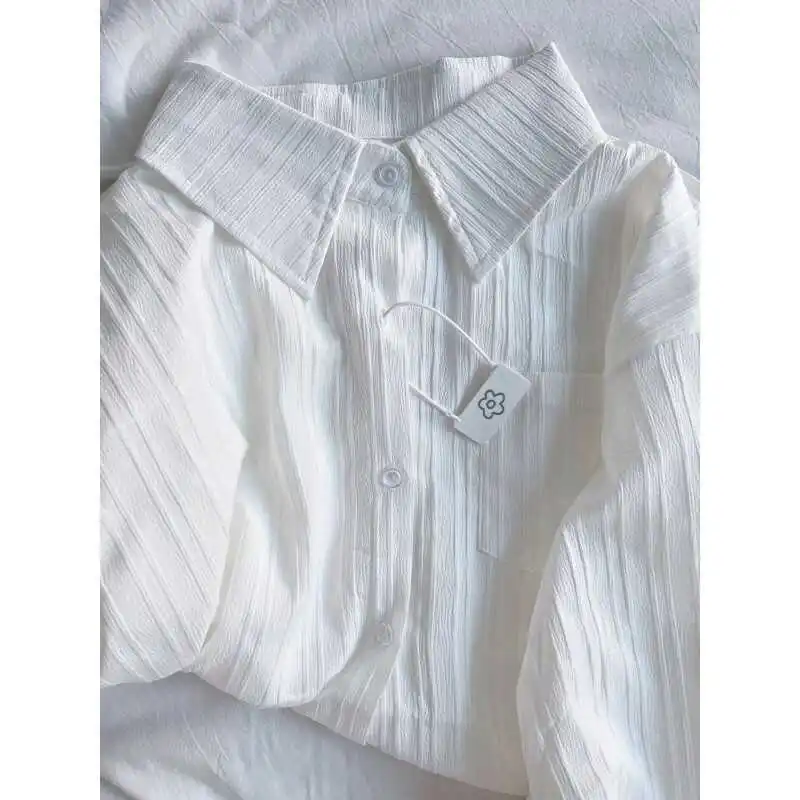 

Легкая женская длинная све irt, весенне-осенняя дышащая плиссированная блузка Lazy Sle, новый универсальный топ с ощущением кожи