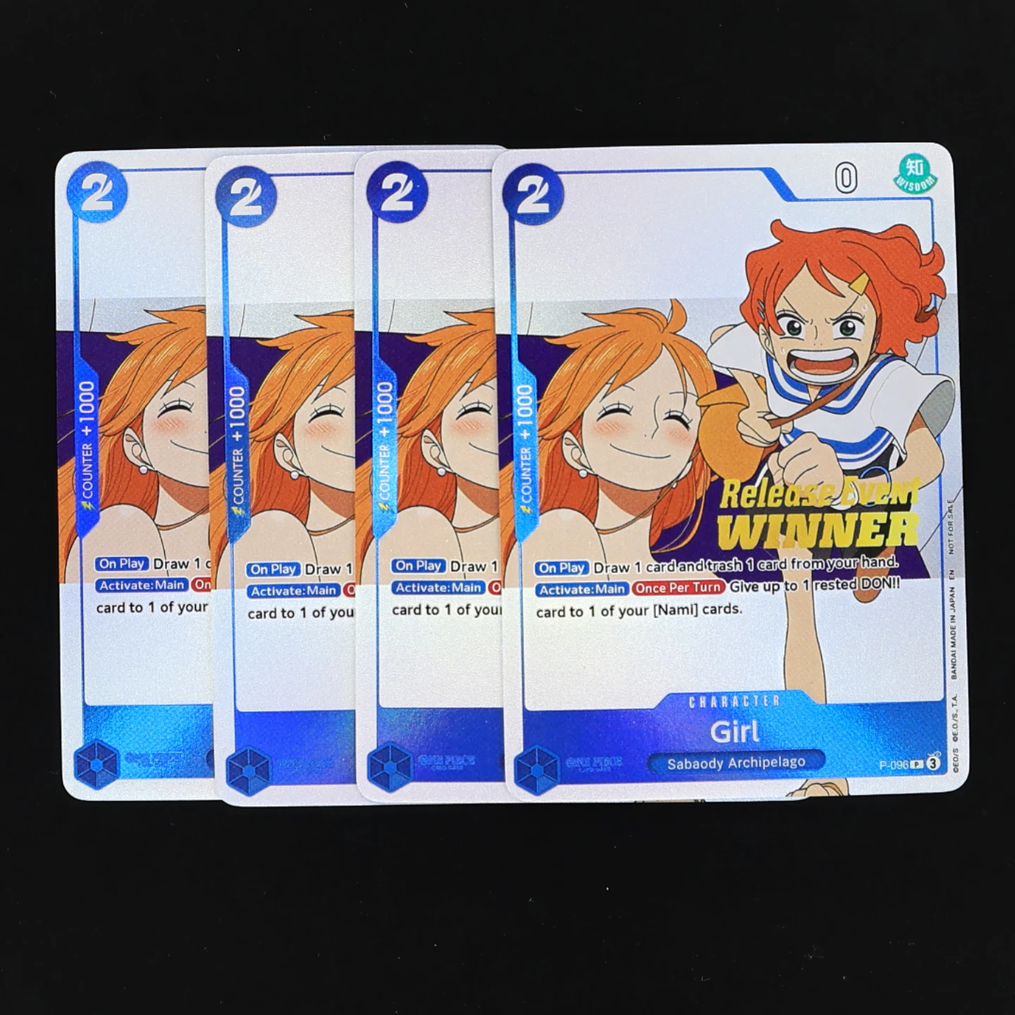 

P-096 Girl One Piece TCG OPCG English Little Nami Promo Play set 2 Cost Blue Nami Textured Foil Card Anime Collectible Cards