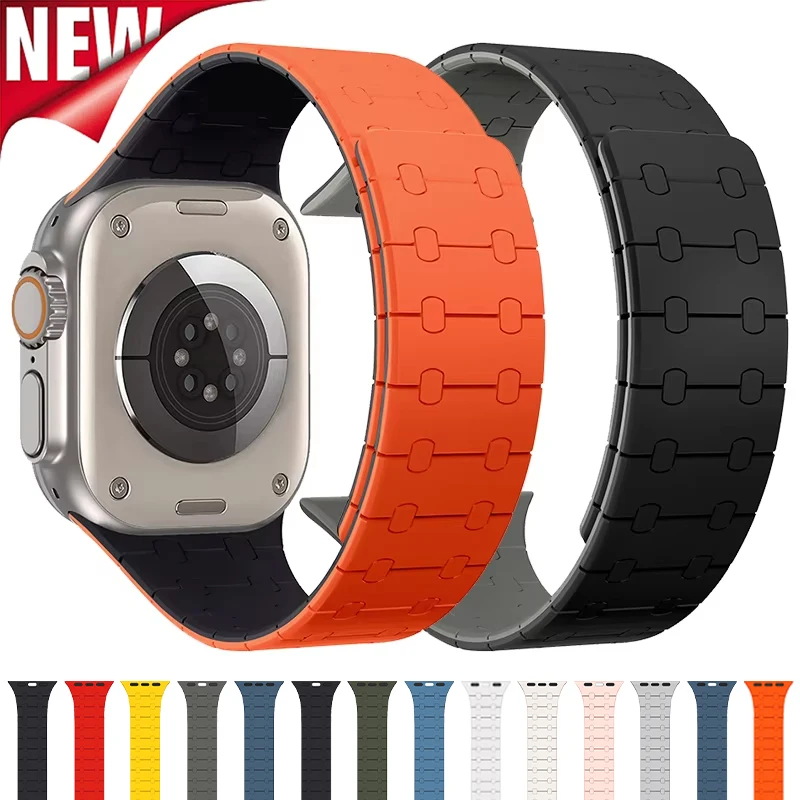 

Magnetic Silicone Band for Apple Watch Ultra 3 2 49mm 44mm 46mm 42mm 40 41mm 45mm Strap Bracelet IWatch Series 11 10 9 8 7 6 SE