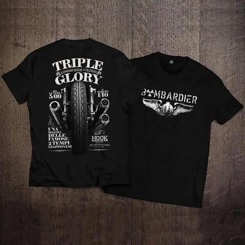 

American Retro Motorcycle Print Summer New T-shirt, Short-sleeved Cotton T-shirt, Motorcycle Men and Women Rock