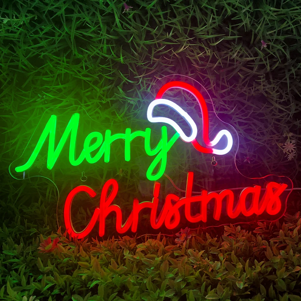 Imagem -03 - Merry Christmas Neon Sign Hat Luz de Sinal Led Art Night Light para Festa Kids Bedroom Bar Pub Clube Decoração de Natal