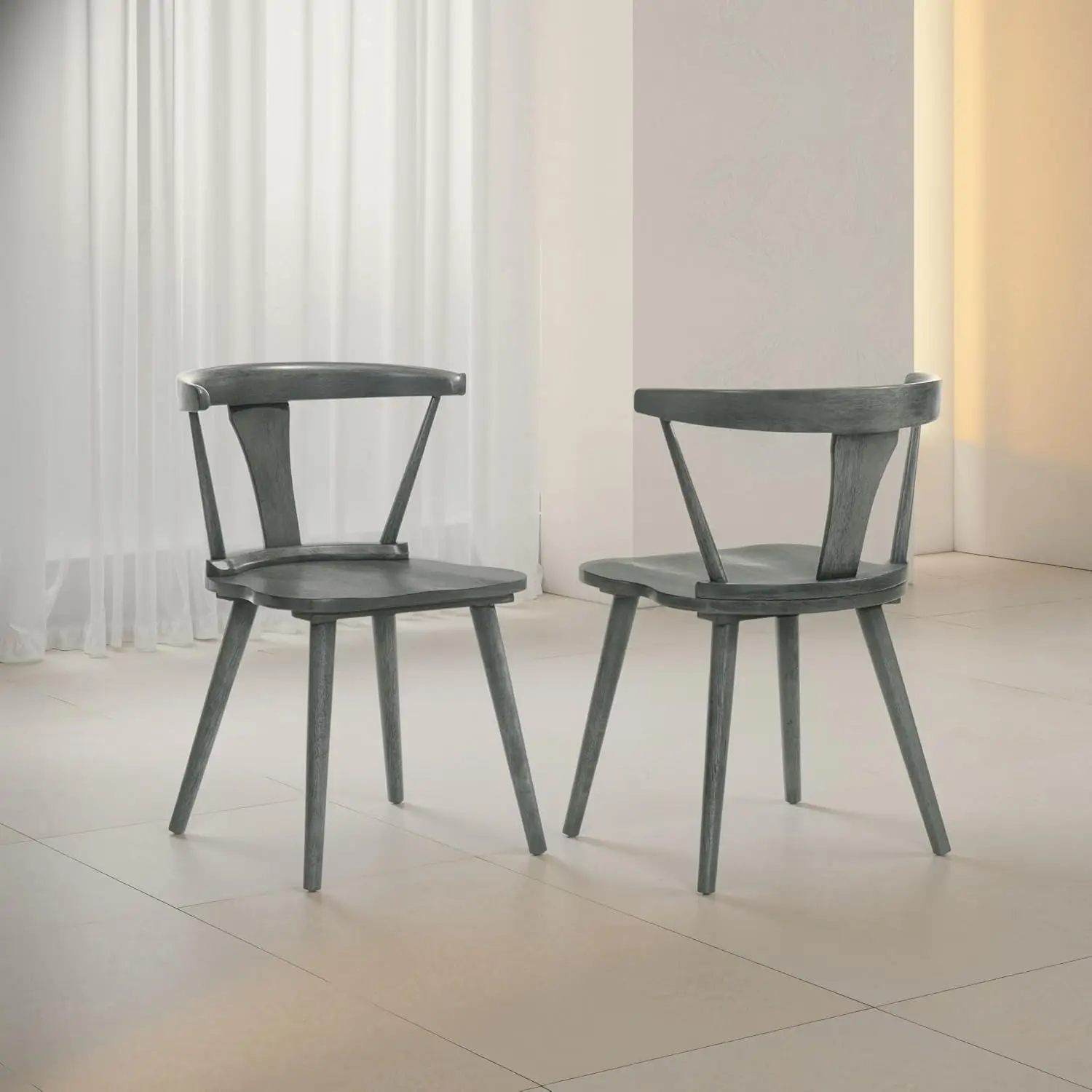 

Dark Gray Wood Dining Chair Set of 2, Cut-Out Back, Modern Kitchen Chair for Restaurant, Living Room, Café, Customized