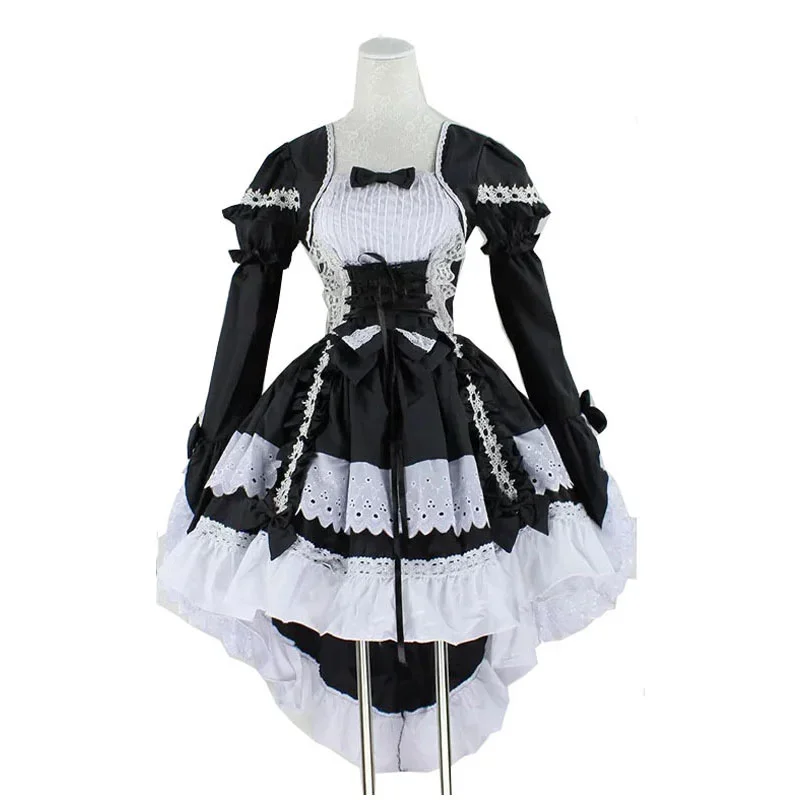 

Lolita Tail Swallow Dress Corset Cincher Lace Dress Maid Costume Women Gothic High Low Outfit Cotton Long Hem For Girls