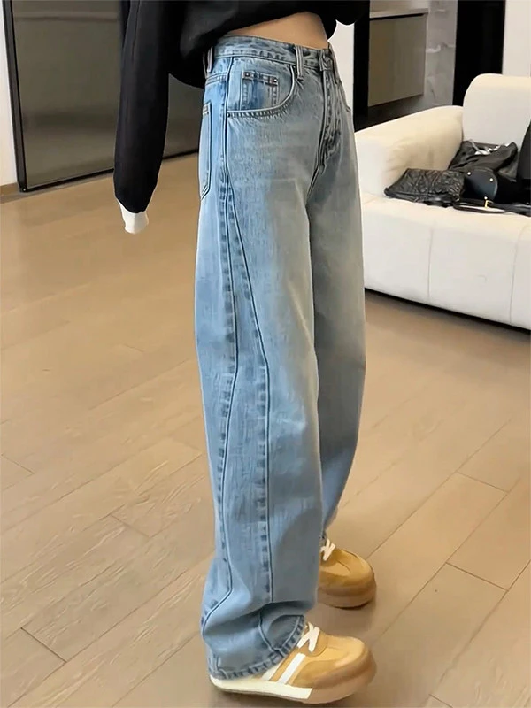 

Elegant High-Waist Wide-Leg Jeans Women's Spring Fashion Casual Loose Fit Slimming Design Sensation Style Jeans