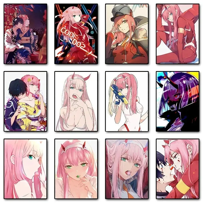 Wall Decor Darling in The Franxx Zero Two 002 Anime Posters and Prints Canvas Manga Wall Art Picture for Home Decor