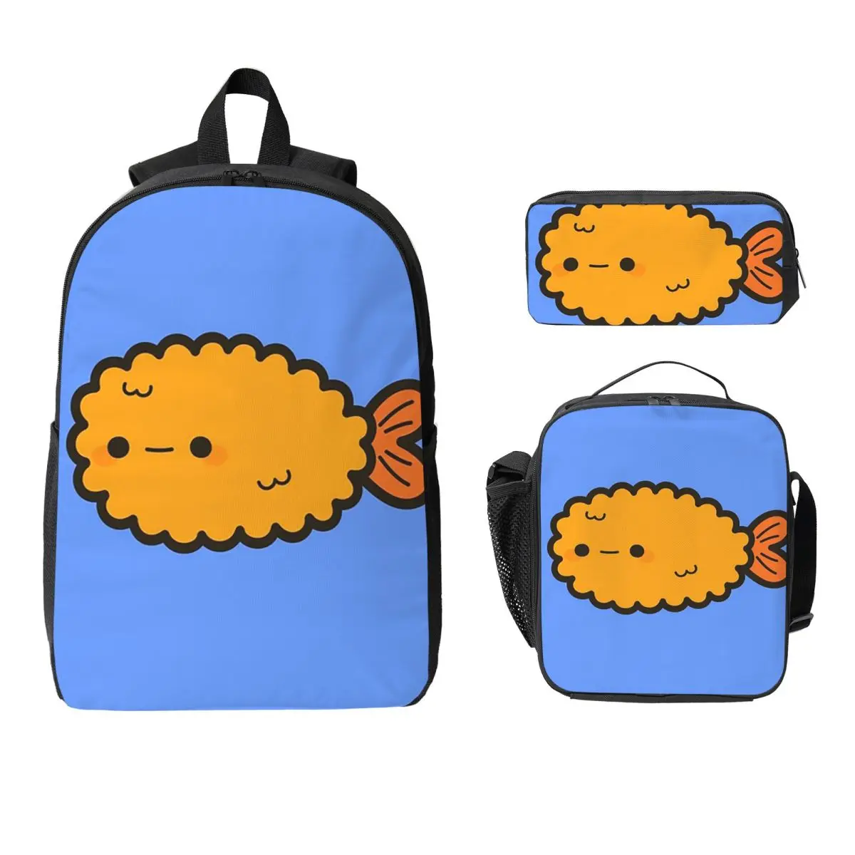 

Cute Prawn Tempura Backpack Student Boys Girls BookBag School Bag Computer Shoulder Bags 3ps Insulated Lunch Bag Pencil Case