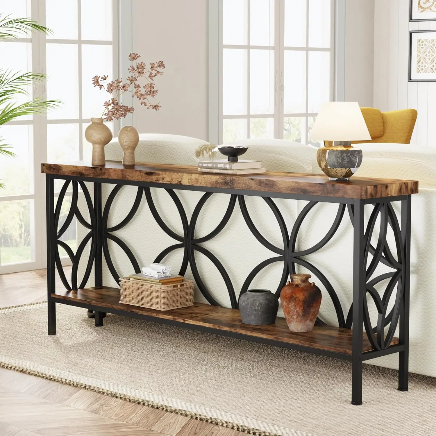 

70.9-Inch Narrow Sofa Table, Industrial Long Sofa Table Behind Couch, Entry Console Table with Storage for Entryway, Living Room