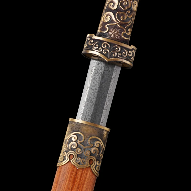 Medieval Staff Sword Folded Steel Damascus Blade Ready Training Real Full Tang Metal Samurai Swords Copper Cloud Kongfu Katanas