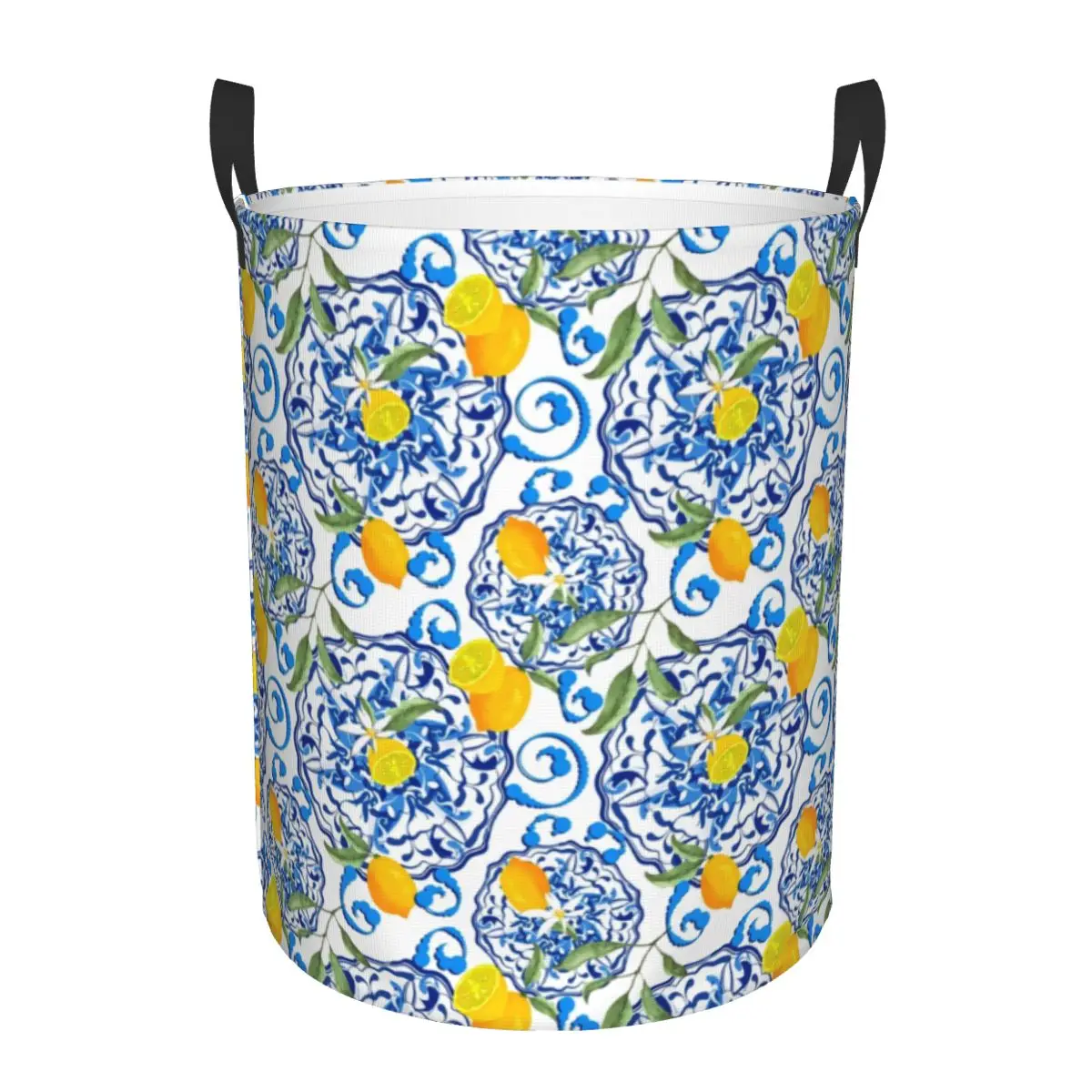 Custom Summer Tropical Fruit Lemon Pattern Laundry Basket Foldable Clothes Hamper for Nursery Kids Toys Storage Bag