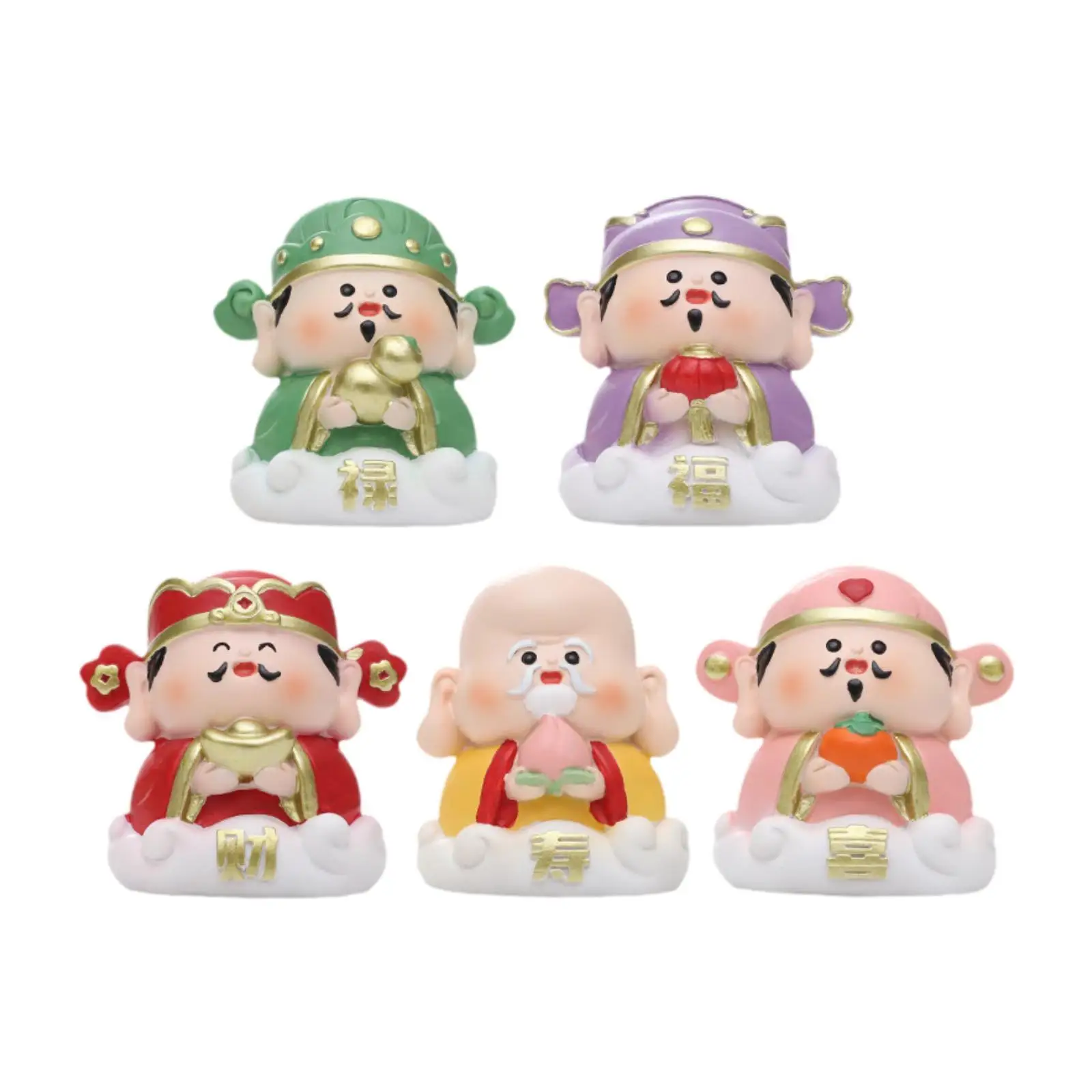 5x Fengshui Ornament Decorative Gift Miniature Figurines Buddha Resin Statues for Tearoom Office Farmhouse Entryway Housewarming