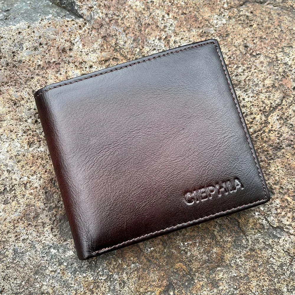 محافظ RFID من الجلد الطبيعي للرجال محفظة جلدية ثنائية الطي للرجال متعددة الوظائف حامل بطاقة الائتمان مع نافذة لبطاقة الهوية #1