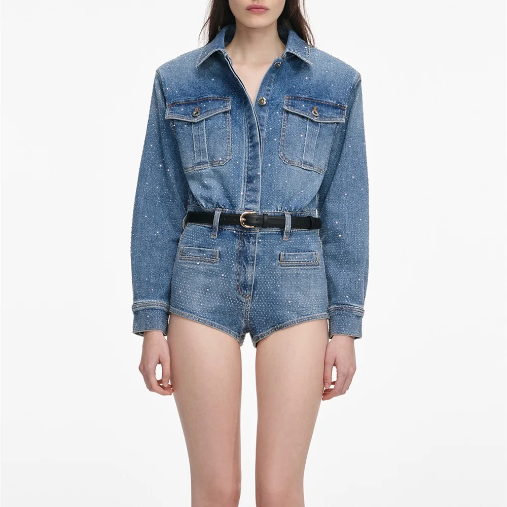 2026 Tuta da donna primaverile con cintura, abbellimenti di strass, body, abbigliamento da donna, reggiseno T-shirt da festa di nuova moda Y2K