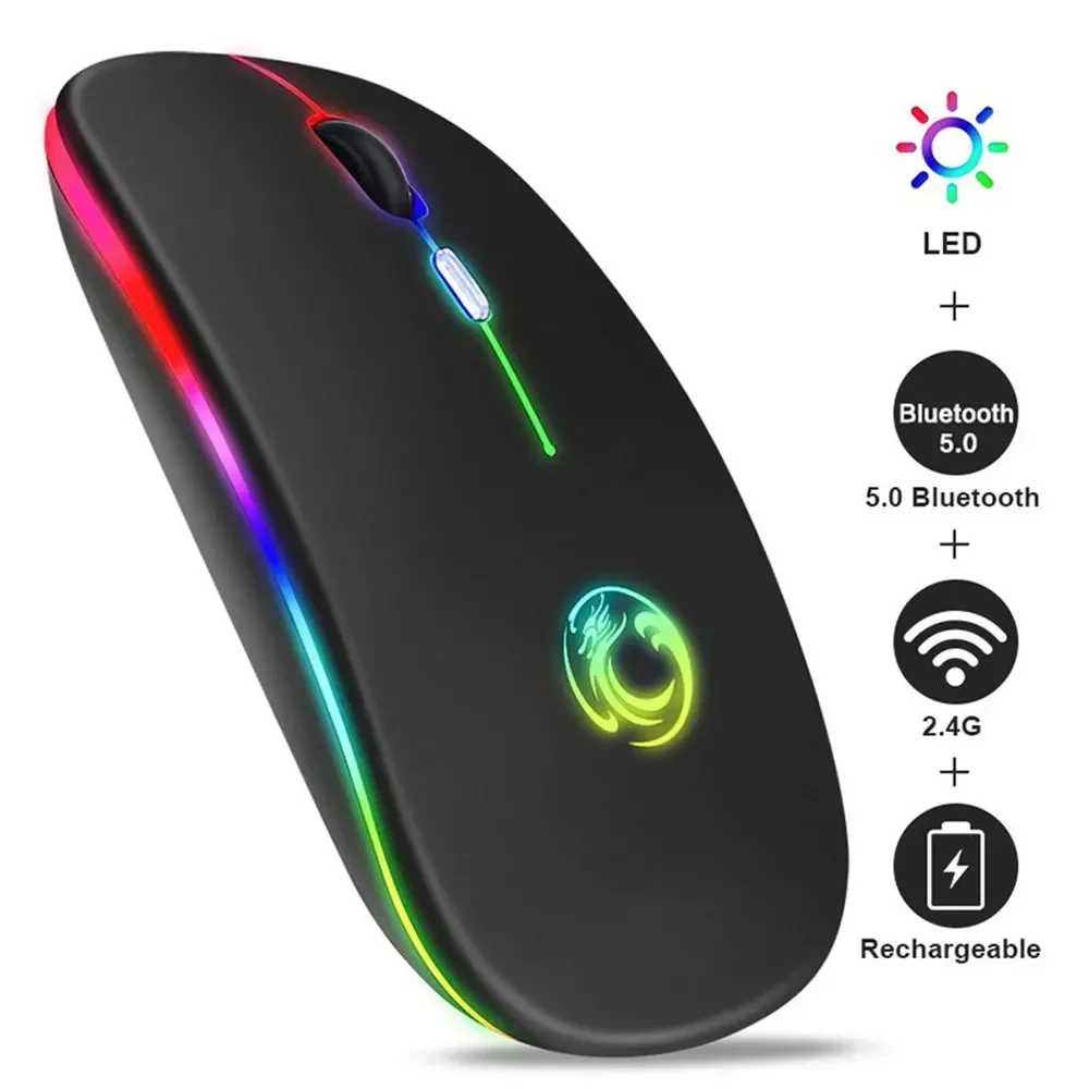 

STONEGO Беспроводная перезаряжаемая бесшумная мышь RGB со светодиодной подсветкой, игровая мышь для компьютера, ноутбука, планшета, офиса, домашнего использования
