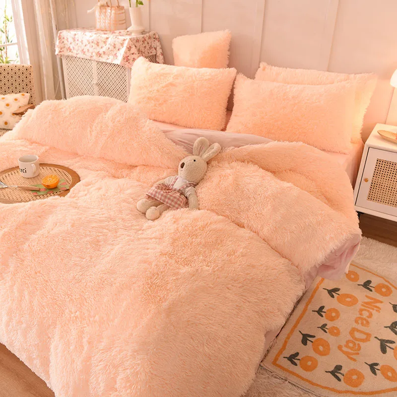 Thickened Warm Lamb Wool Plush Quilt 1 PCS High-end Luxury Mink Velvet Duvet Cover Pillow Case Winter Bedding Girl Bed Decor