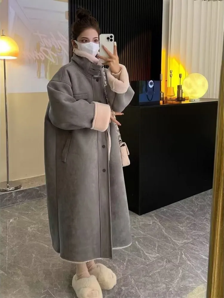 2024 Winter New Lamb Wool Fur Coat Female Two-sided Wear Loose Keep Warm Long Outwear Women's Fashion Clothes