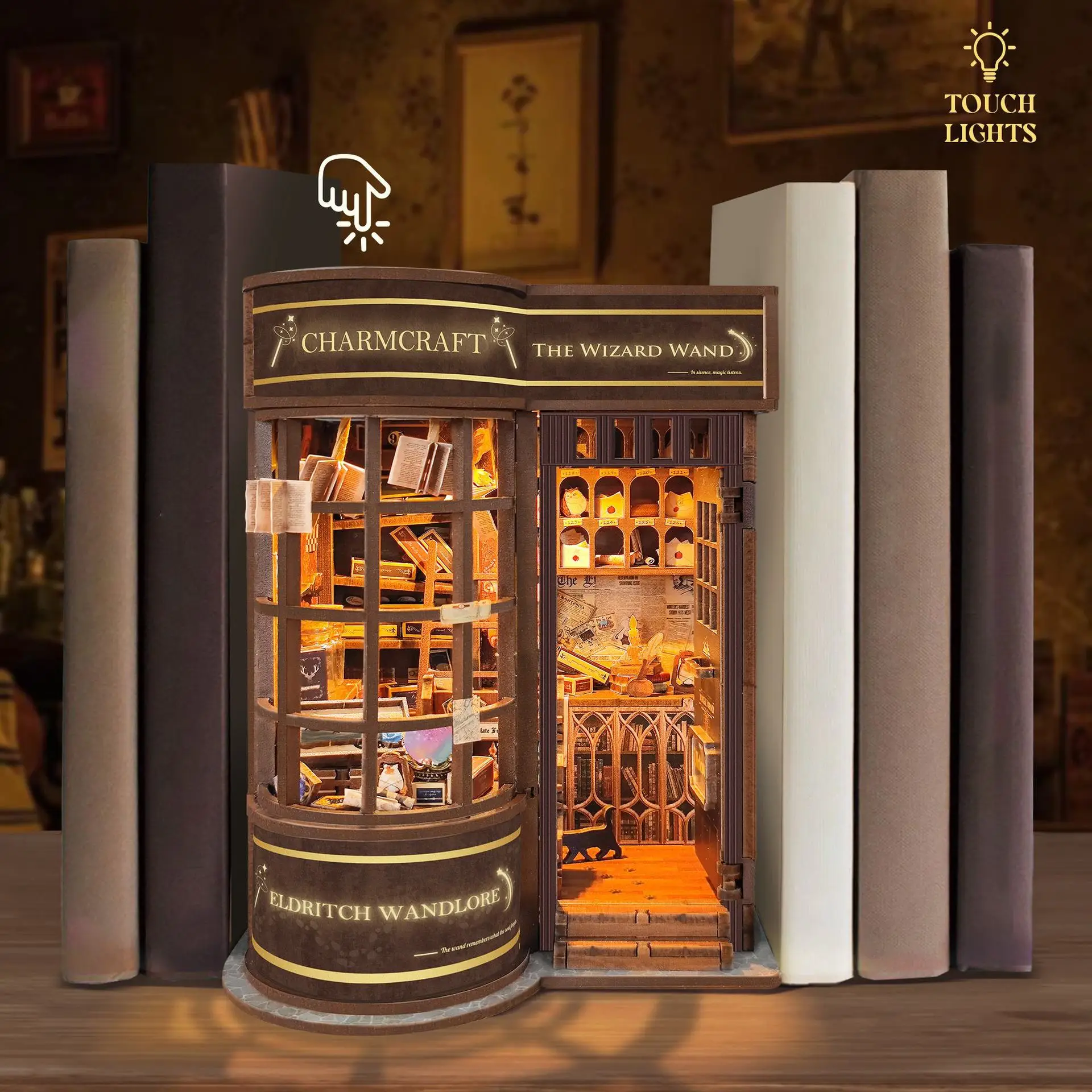 مجموعة OUZEY 3D Vintage Wizard's Shop Book Nook DIY - نموذج متجر سحري مصغر مع تماثيل، هدية ديكور رف الكتب للبالغين