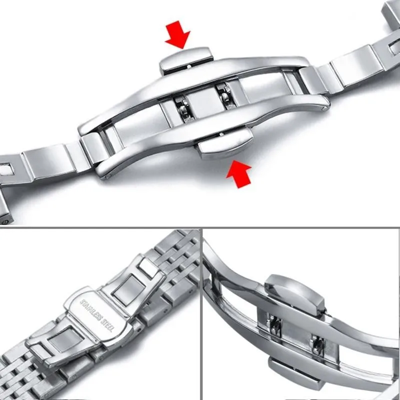 12 13 14 15 16 17 18 19 20 21 22 23 24mm 304L Solid Stainless Steel Watch Strap Flat/Cruved End Watch Band Universal Bracelect