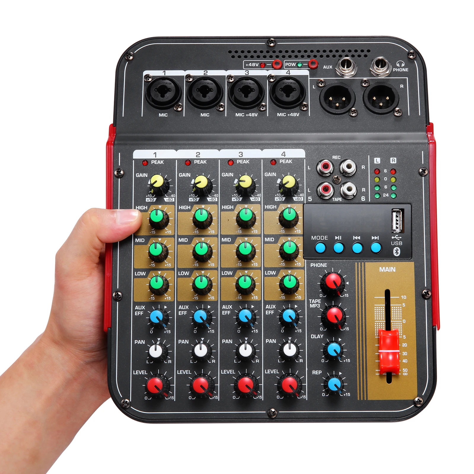 

MG4 Mini Audio Mixer 48V Phantom Power 4-Channe W/USB Portable Mixing Console for Party Webcast Studio Recording PC Recording