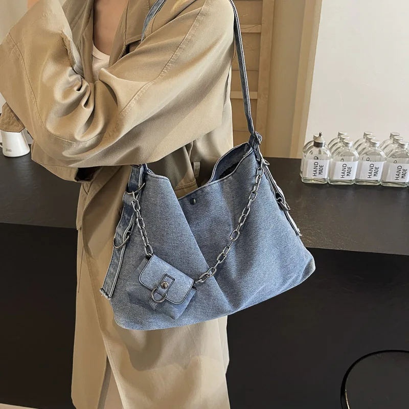 

Сумки в стиле ретро Harakuku, ковбойские сине-черные сумки для женщин, классические модные сумки-тоут большой вместимости, сумки через плечо для поездок на работу