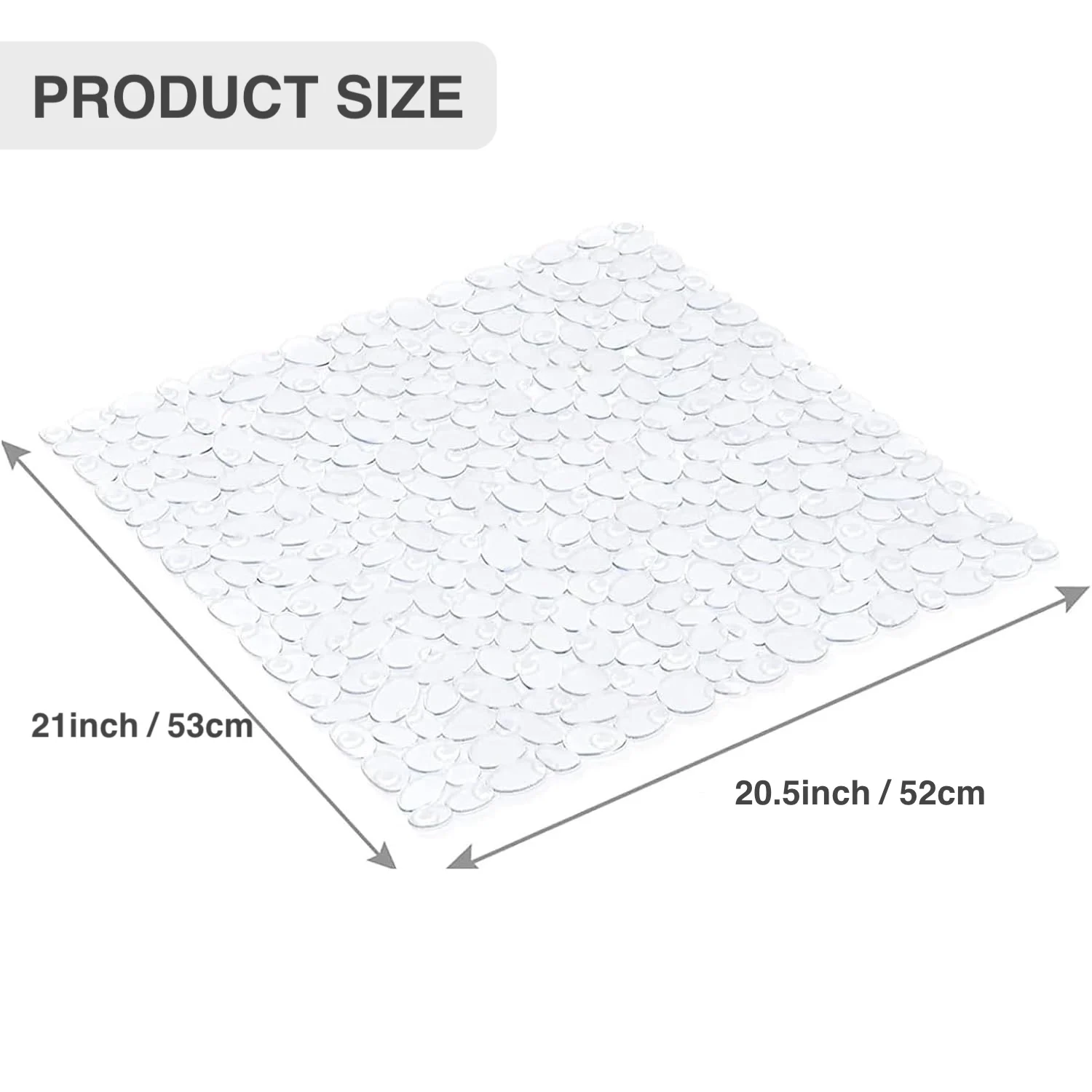 1pc Non-Slip Shower Mat, 20.5*21in/52*53cm, PVC Bath Mat with Suction Cups, Bathtub Mat, Pebble Design Safe Mat with Drain Holes