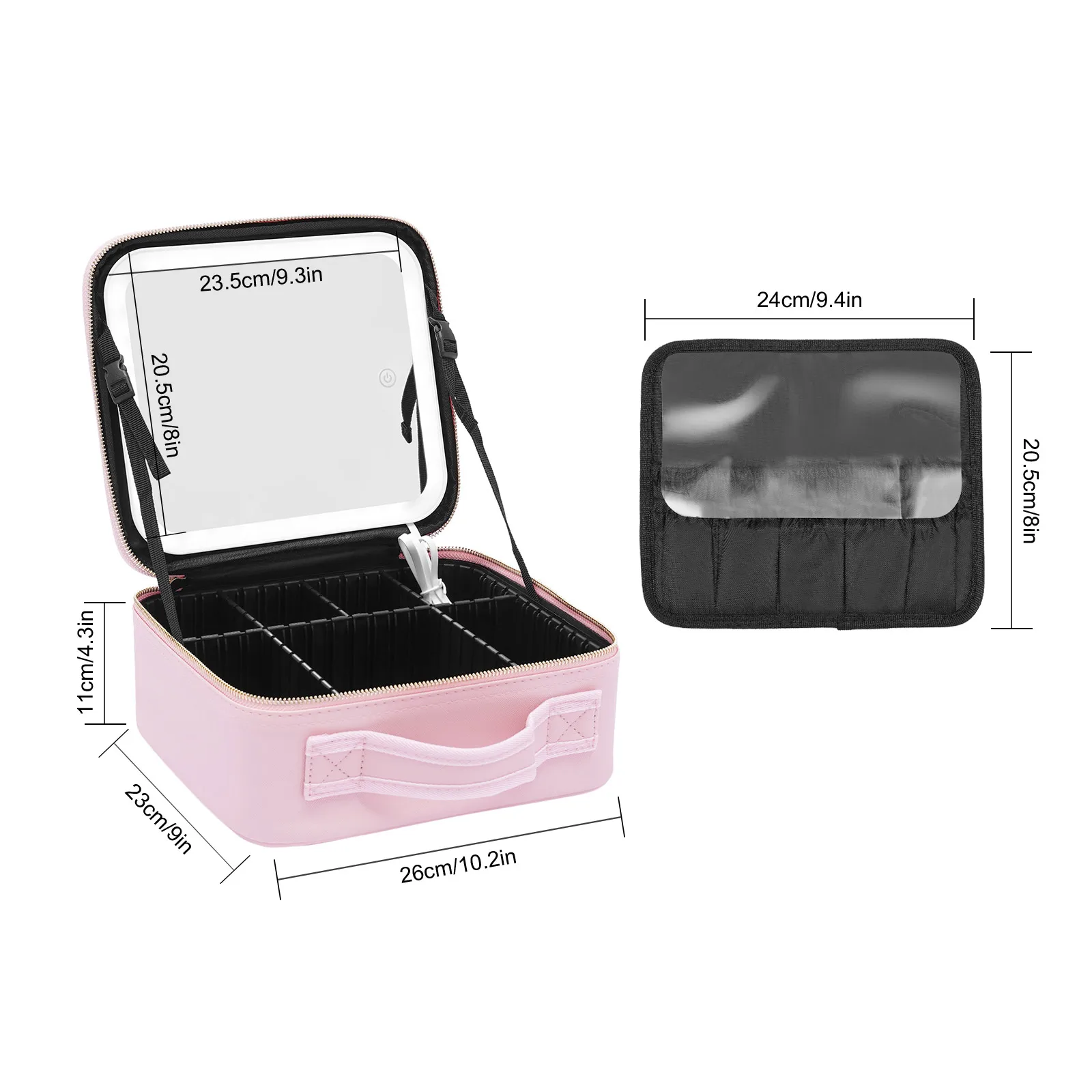 Makeup Case with Large Lighted Mirror 3 Color Scenarios Adjustable Brightness Large Cosmetic Organizer Storage Adjustable