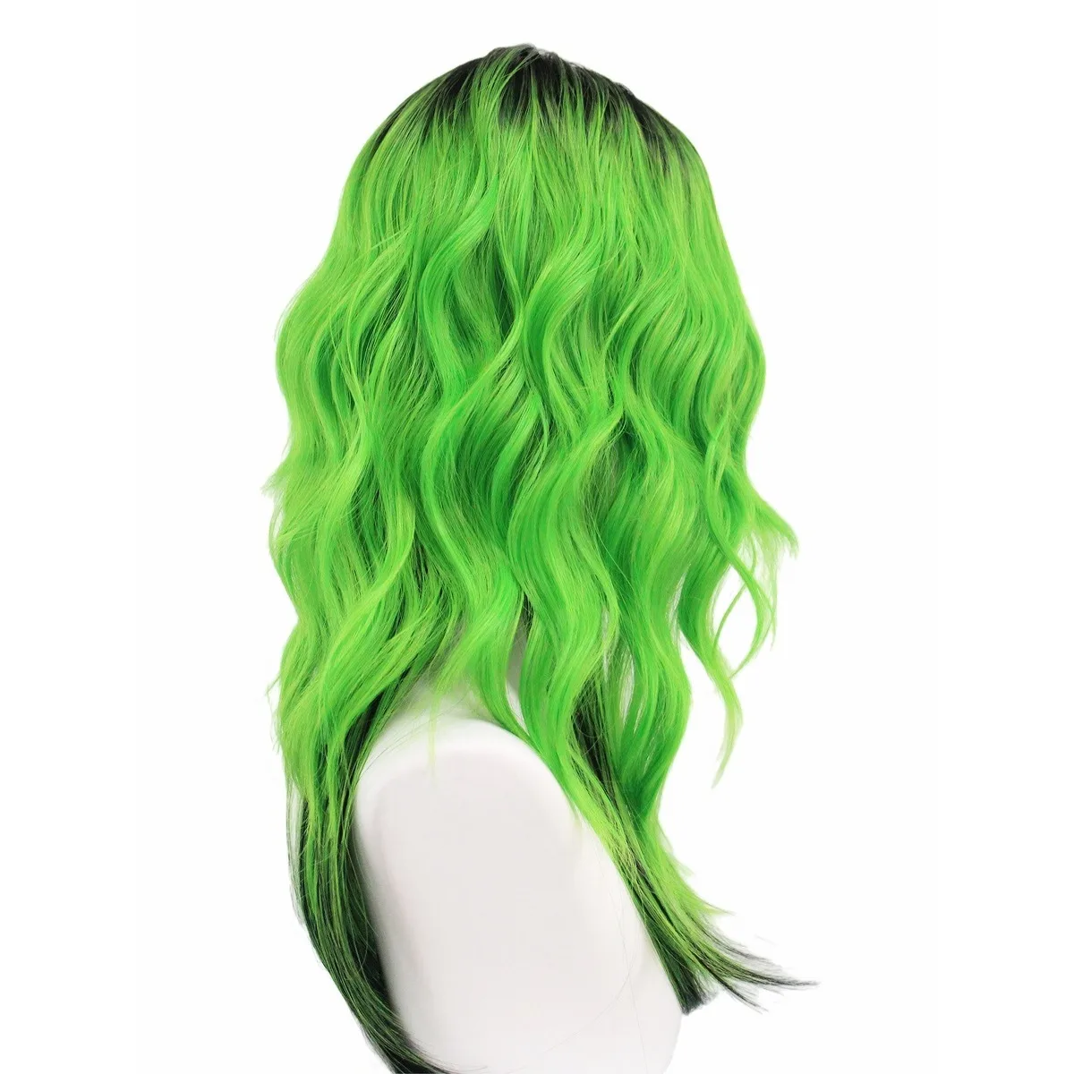 Black to Green Ombre Wavy Synthetic Wig with Bangs, Long Hair for Halloween, Cosplay and Themed Parties view 3