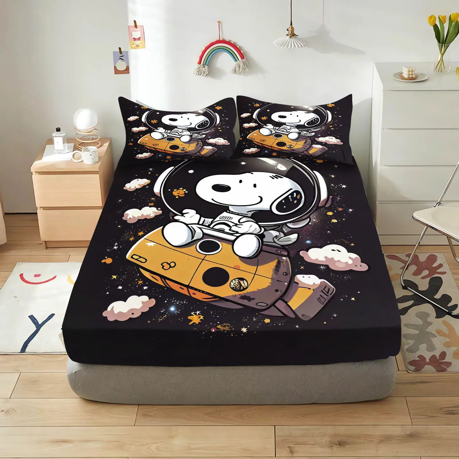 

Snoopy Cartoon Fitted Sheet For Children, Cute Digital Printing Sheets, Elastic Cover Bedding, Happy Puppy Coverage, Teenager