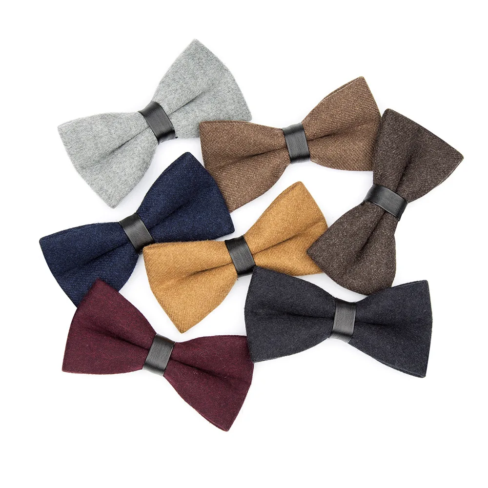 VEEKTIE Brand Old Fashion Bowtie For Men Formal Business Vintage Wool Novelty Solid Color Brown Gray Burgandy Black Retro Tuxedo