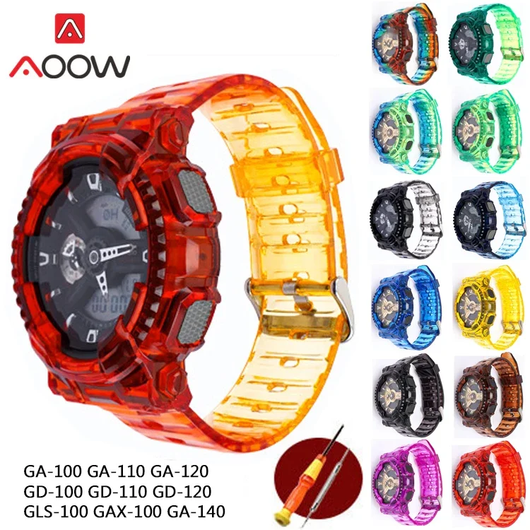 Colorful Resin Sport Strap for Casio G-SHOCK GA-100 GA-110 GA-120 GD-110 Transparent Men Replacement Watch Band Protective Case