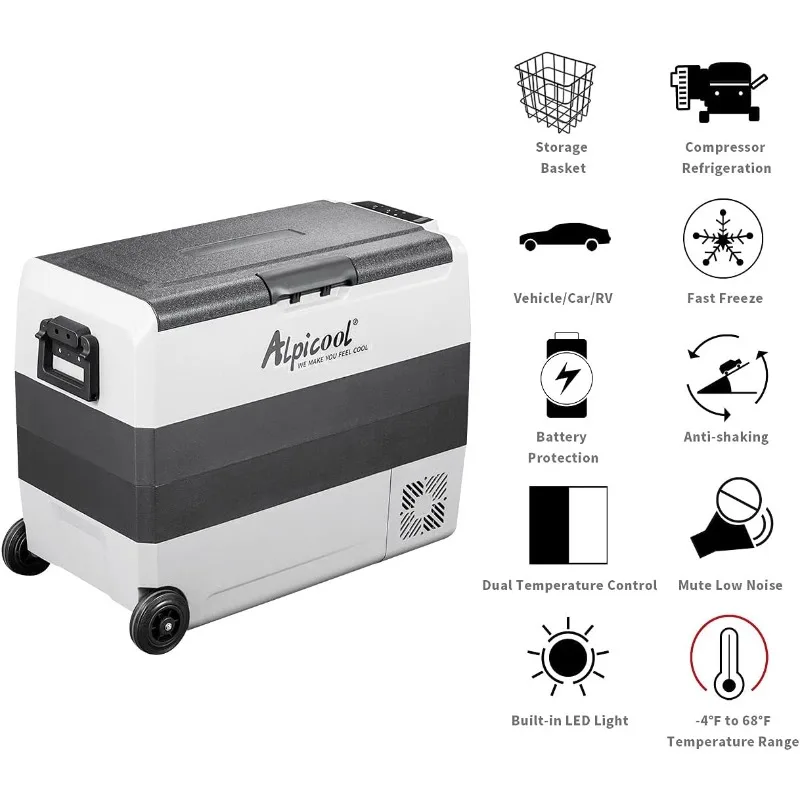 home.T60 Dual Temperature Control 12 Volt Refrigerator 63 Quart Portable Car Fridge Freezer (-4°F~68°F) for Truck, RV, Boat, Cam