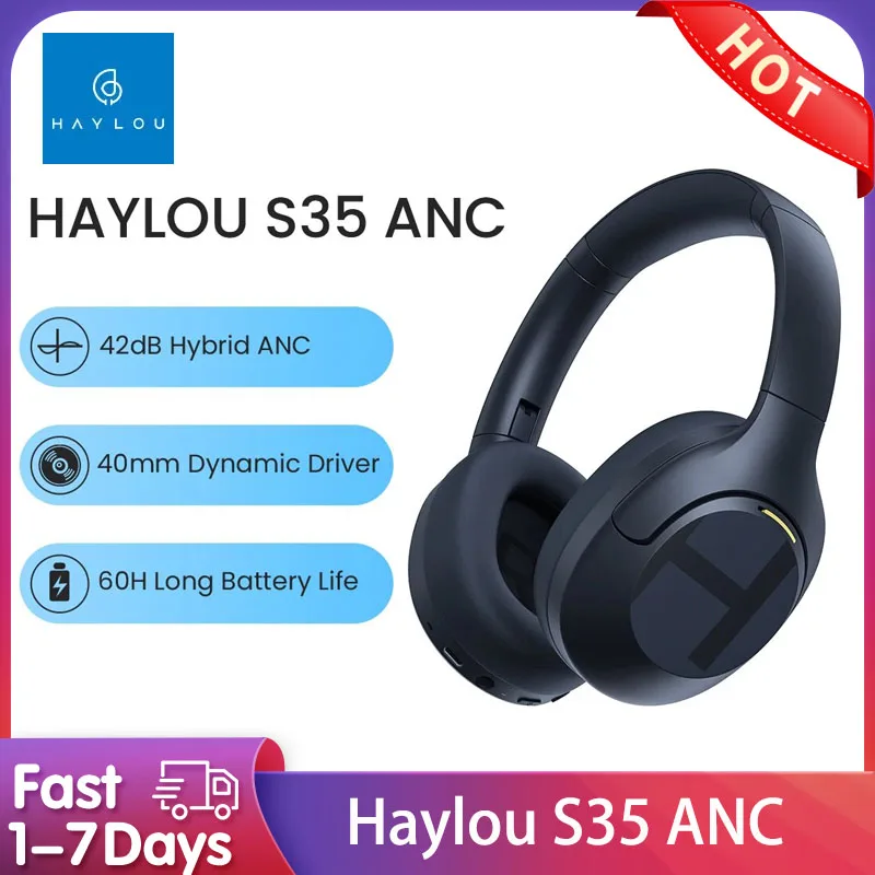 HAYLOU S35 ANC Wireless Headphones Over-ear 42dB ANC Headphone BT5.2 40mm Dynamic Driver 60hours Battery Life Outdoor Earphones