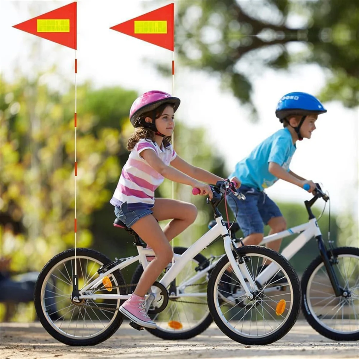 A83Z 2 قطعة علم سلامة الدراجة مع عمود، 6 أقدام قابل للتعديل من البوليستر المسيل للدموع - أعلام أمان مقاومة للماء