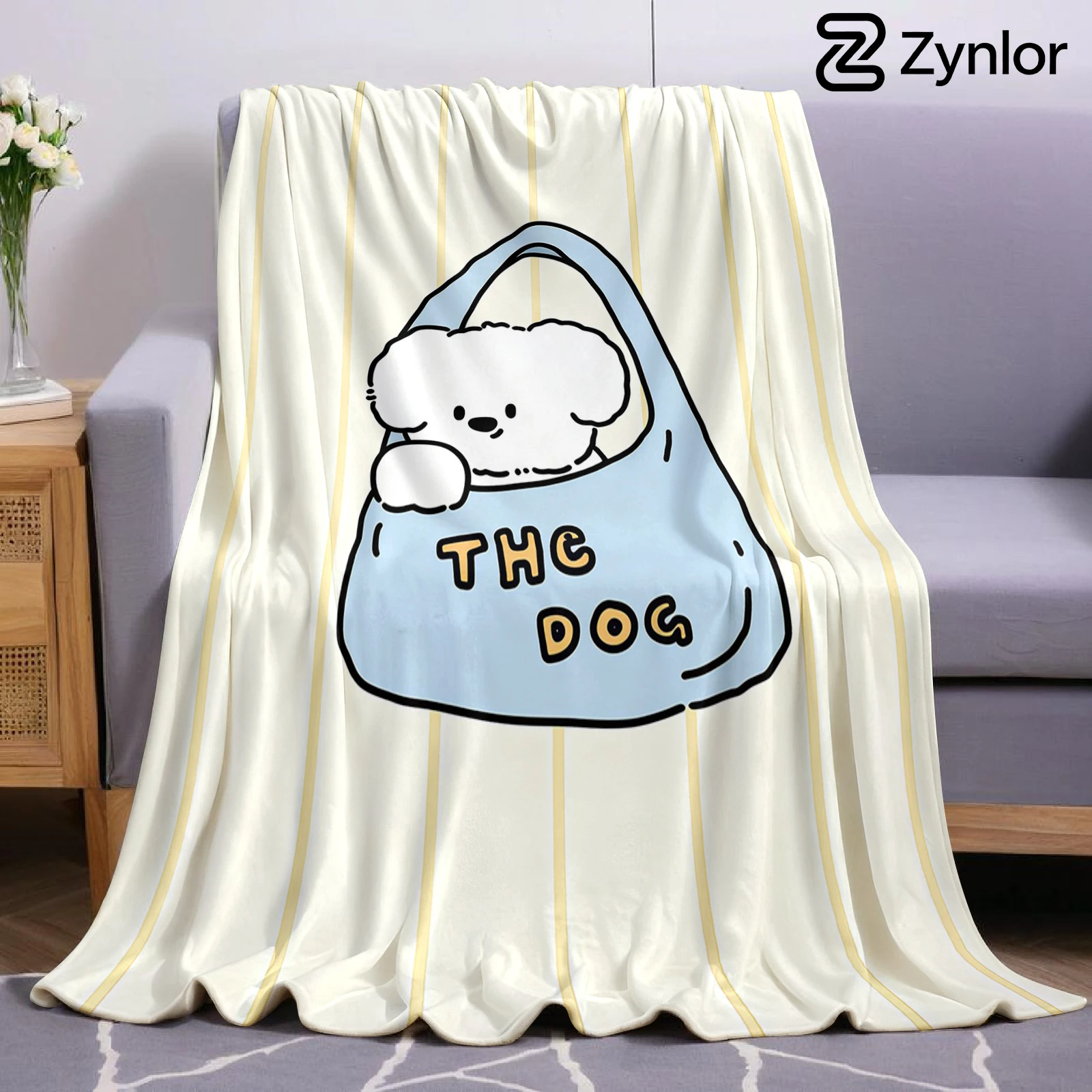 Bag Puppy Cartoon Anime Print Flannel Blanket Soft Warm Throw for Kids Bedroom Sofa Bed Christmas Office Car