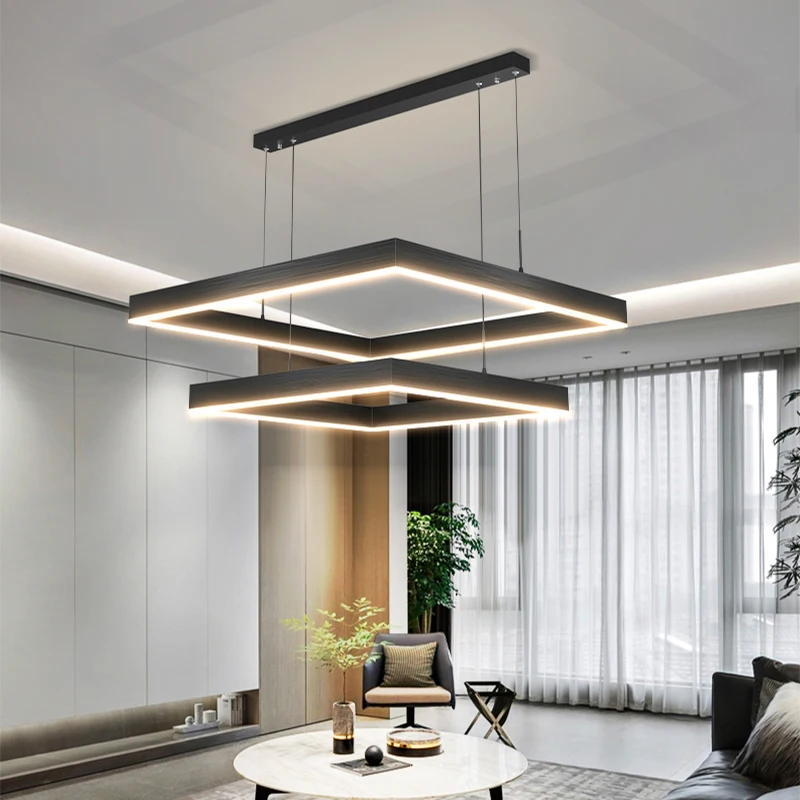 

Nordic Modern LED Chandeliers Desginer Creative Square pendent Lamp Living Dining Room Ceiling Light Villa Lobby Hall Home Decor