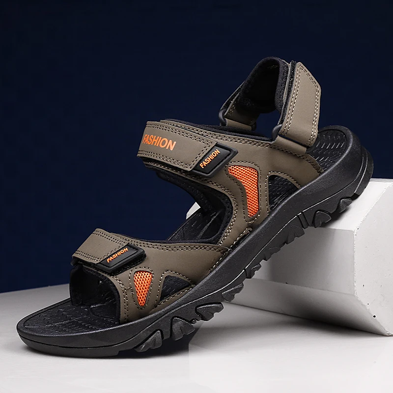 2024 Summer Men's Sandals Outdoor Beach Sports Shoes Leather Roman Sandals Lightweight Open Toe Sandals Plus Size 38-48