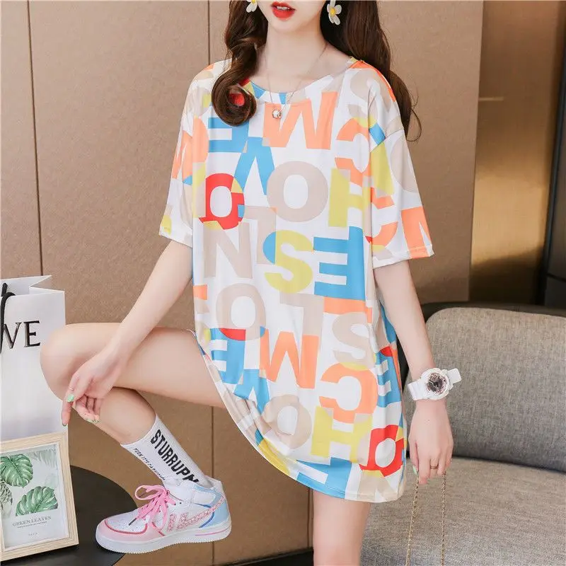 Tie Dye Printing Letter T Shirts Short Sleeve Loose Gradient All-match Tops Tees Street Casual Trend Women Clothing Summer New