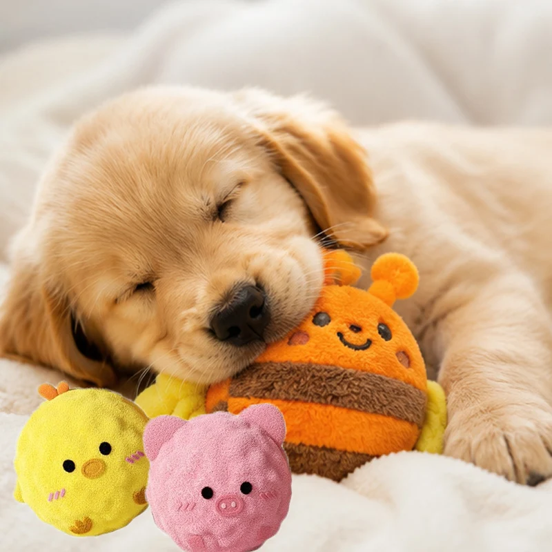 Squeaky Dog Chew Toy Plush Spiky Bounce Ball Puppy Teeth Cleaning Training Fetch Bounce Ball Soft Animal Toy for Small Medium Do